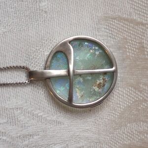 Luli Round Ancient Roman Glass Cross Necklace 925 Not Composite 17in